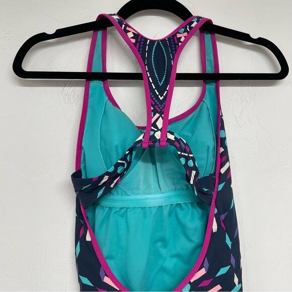Title Nine Multicolor Printed One Piece Open Back Swimsuit Womens XS Colorful - Picture 3 of 8